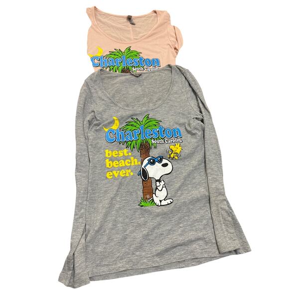 Peanuts Snoopy & Woodstock Long Sleeve T Shirts Set of 2 Charleston SC Medium - Picture 1 of 7